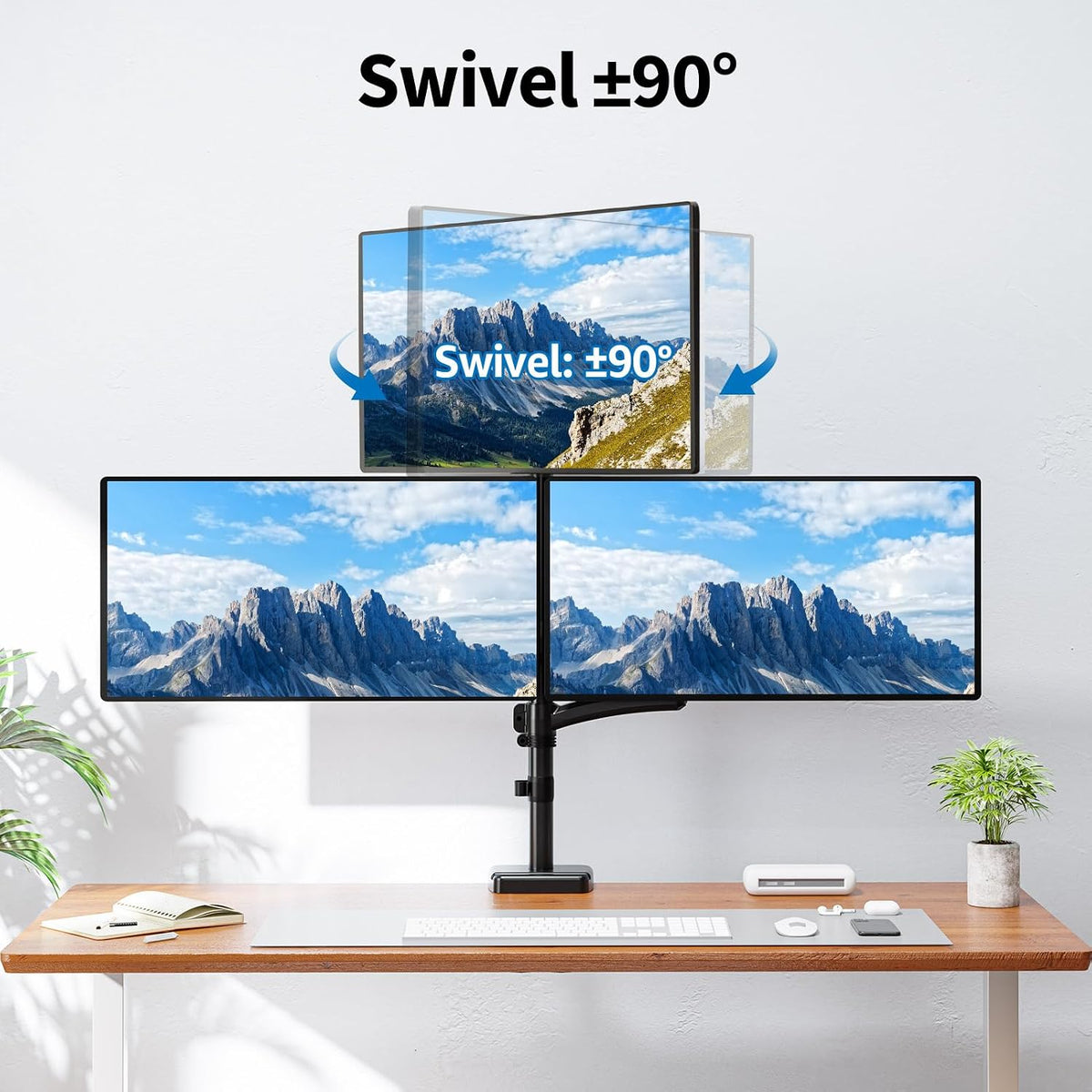Triple Monitor Mount Fits Max 32" Computer Screen Triple Stand | Holds up to 17.6lbs Each Arm, 3 Monitor Desk Mount, Triple Arm with Tilt Swivel Rotation, VESA Mount 75/100mm