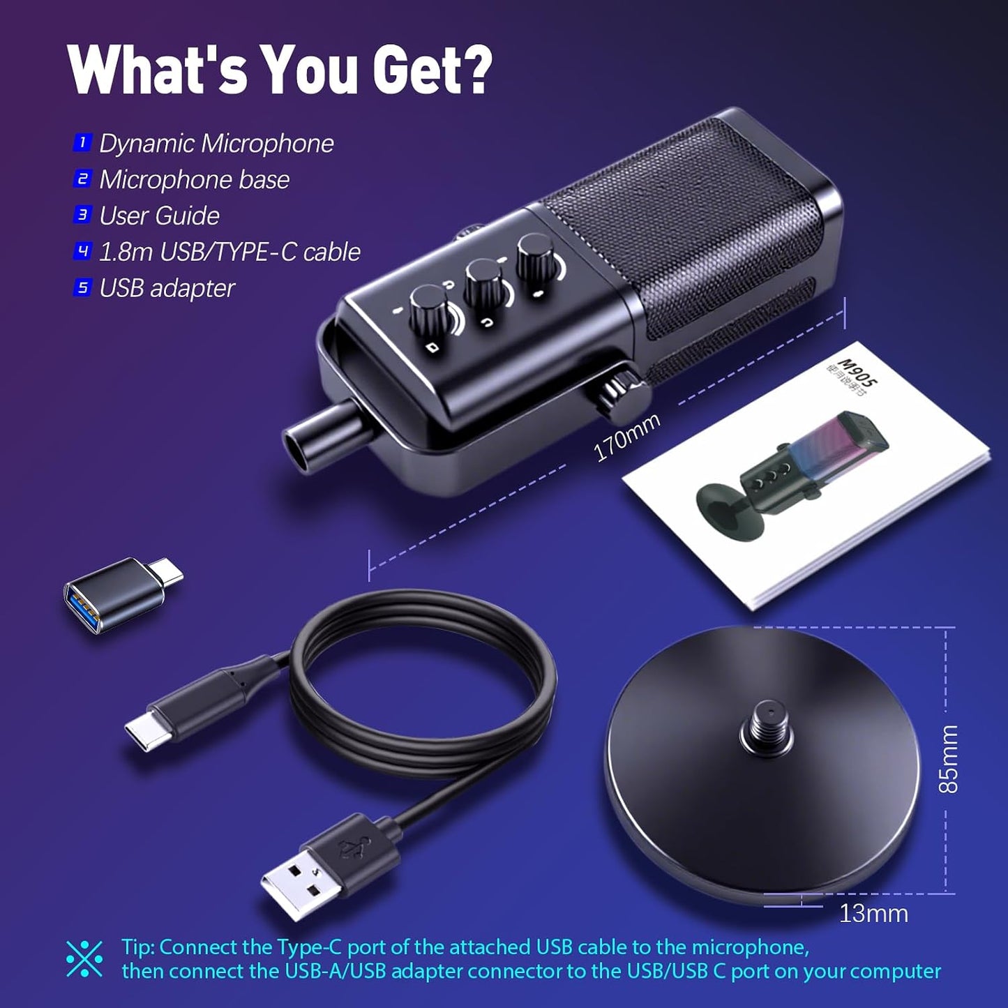 VCOM USB Microphone for PC, RGB Gaming Microphone with Mute Button, Gain Control, Monitoring Headphone 3.5mm Jack, PC Mic for Gaming, Streaming, Podcast, VoiceOver, Recording