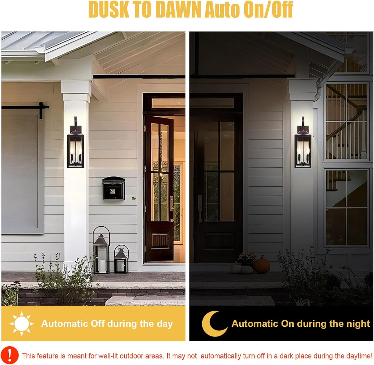Qualilux Dusk to Dawn Candelabra Bulbs Outdoor, CA11 Vintage, Candle Flame Tip Full Glass, Non-Plastic, Soft White 2700K, 4W=40W, 450LM LED Light Sensing Auto On/Off Bulb, E12 Base, 4-Pack, HQ-H035