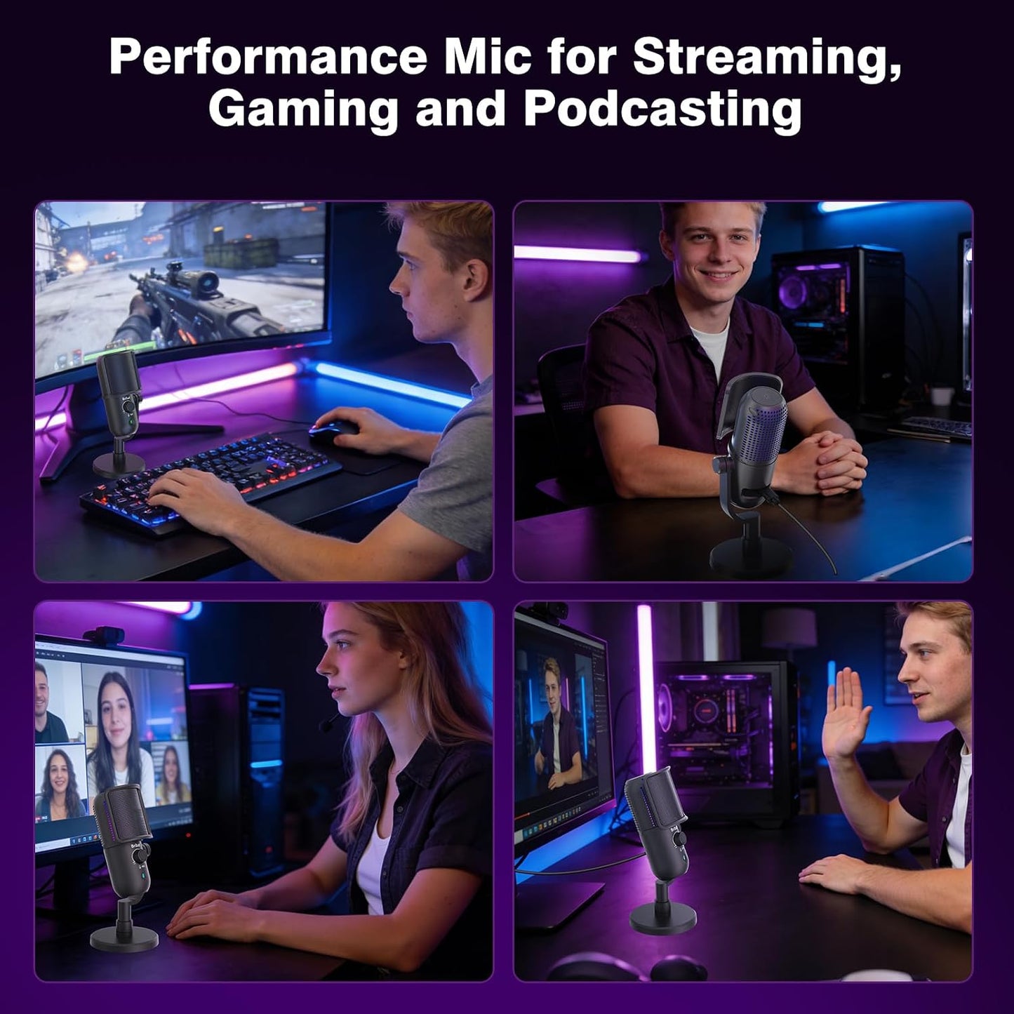 USB Microphone for PC Gaming,Streaming&Podcast,Plug & Play RGB Desktop Mic with One-Touch Mute,Cardioid Noise-Canceling Computer Mic for Twitch,YouTube,Recording on PC & Laptop(Black)