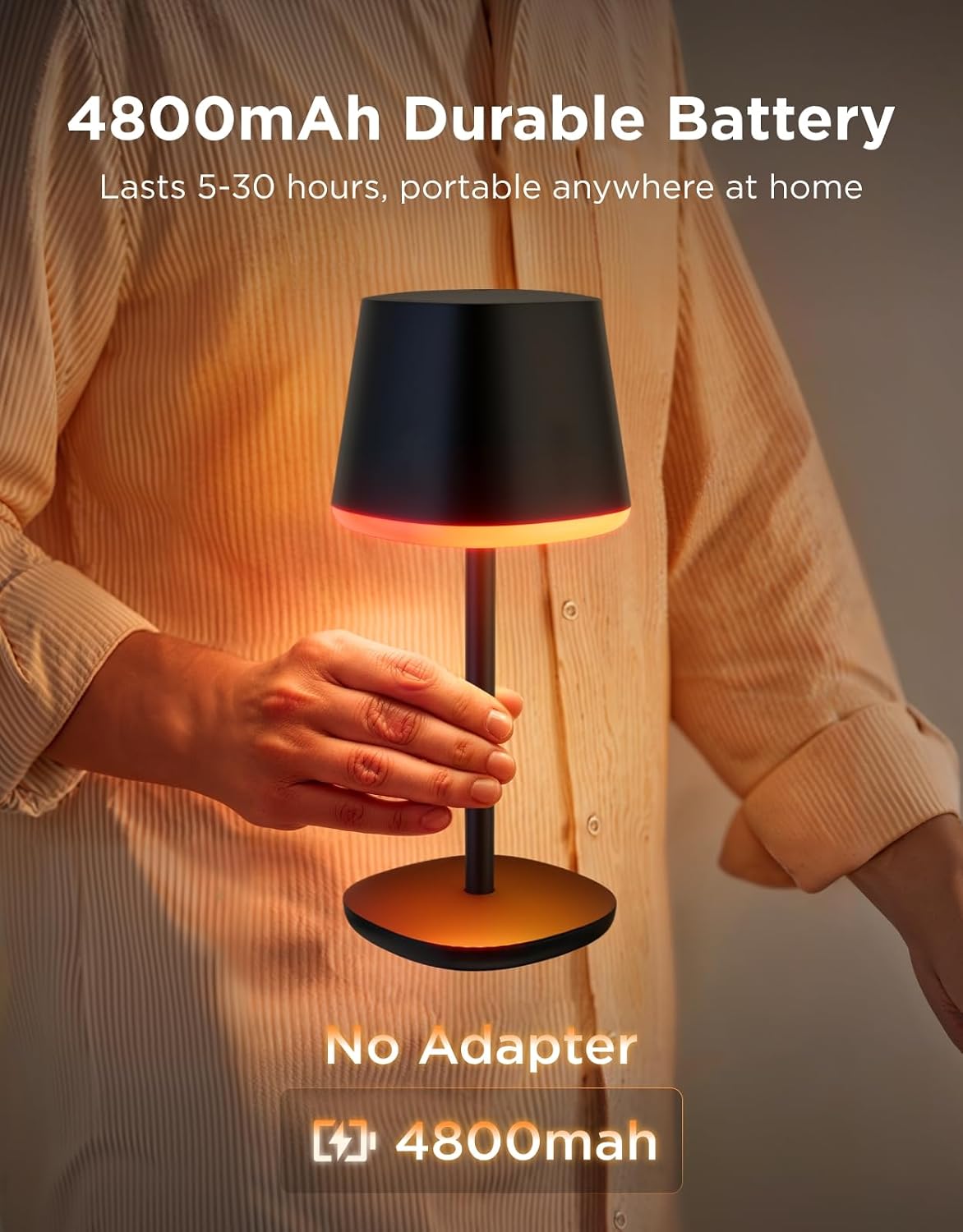 Govee Smart Cordless Table Lamp Classic (No Adapter), RGBIC Desk Lamp | Rechargeable Table Lamp for Bedroom, Living Room, Portable Lamp Works with Matter, Bedside Lamp with 72 Scenes Modes, 500lm