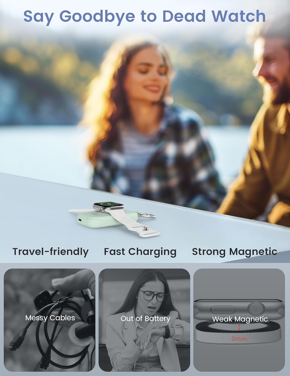 RORRY CharmGo for Apple Watch Charger, 2500mAh Portable Charger for iWatch | Fast Charging Travel Keychain Charger with Built-in USB C Cable for Apple Watch Ultra Ultra Series 11 10 9 8 7 6 3 2