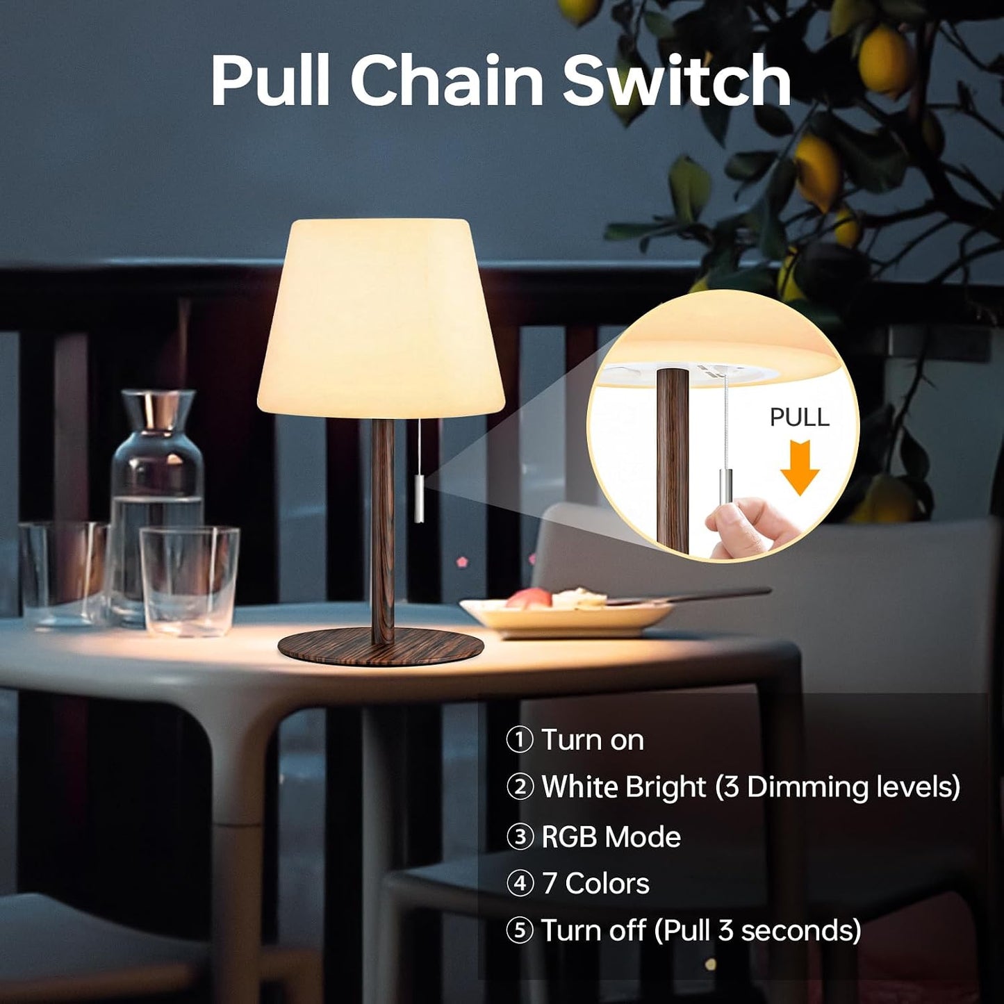 Gewiny Solar Table Lamp for Outside Patio Solar Lamp Outdoor Lamp Waterproof with Light Sensor,Dimmable Warm White+RGB LED Rechargeable Lamps Cordless Battery Operated Table Lamp（Wood Grain）