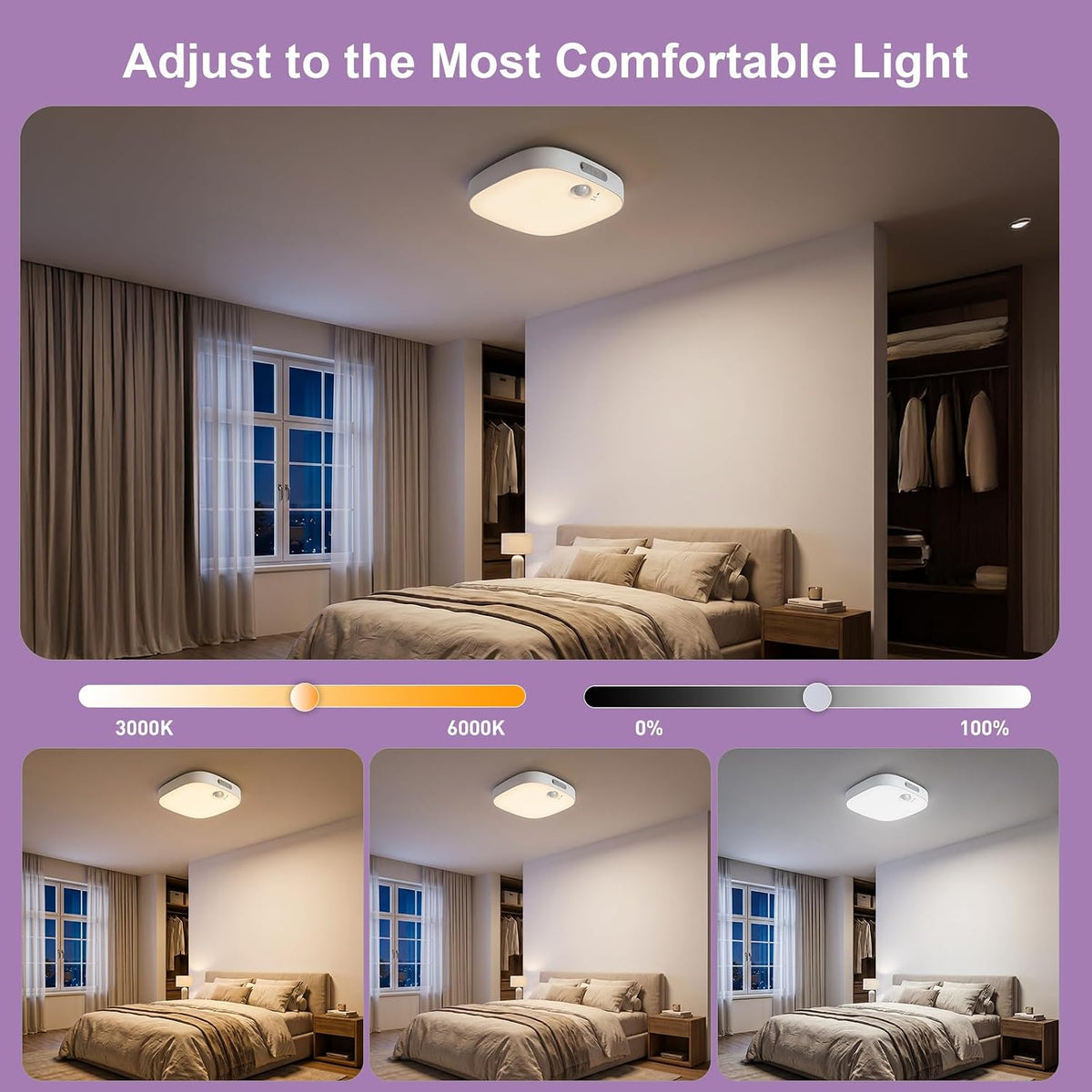 NARUNDREN 2 Pack IP65 Motion Sensor Shower Ceiling Light 10000mAh 18 Colors