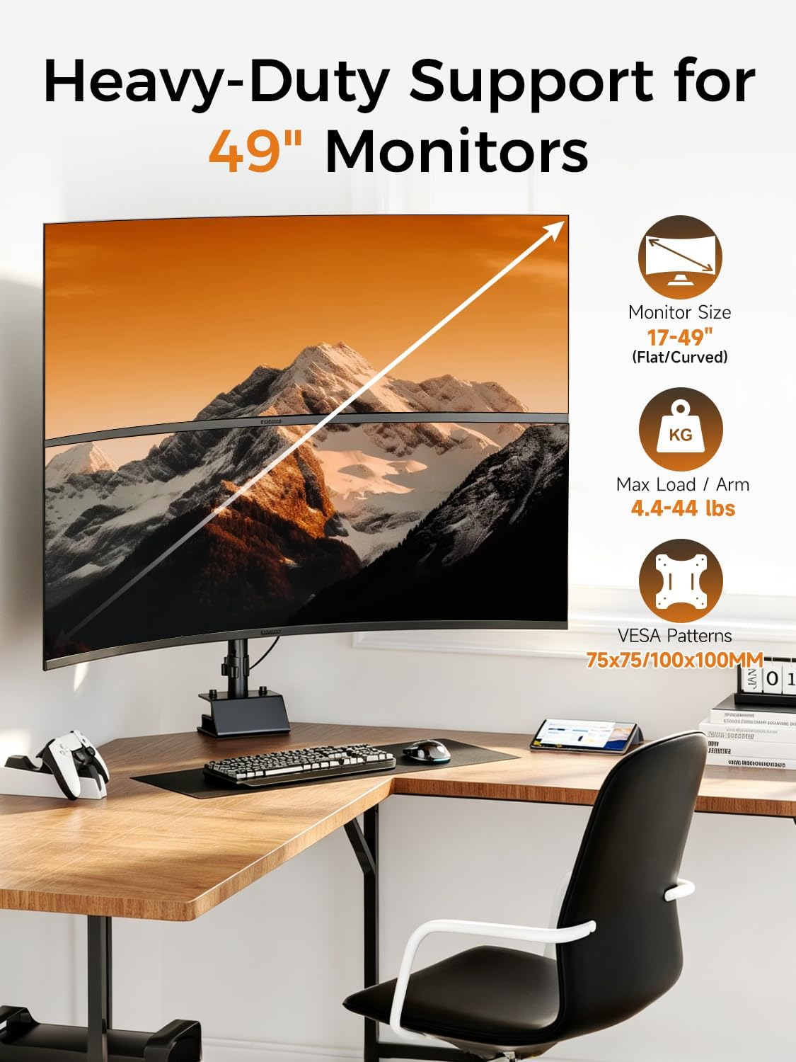 suptek Dual Monitor Arm Desk Mount for 17-49 Inch Ultrawide Monitors, Heavy Duty Dual Monitor Mount Holds 44 lbs, Full Motion Gas Spring Vertical Stacked Monitor Mount, 75/100 VESA Mount, Black