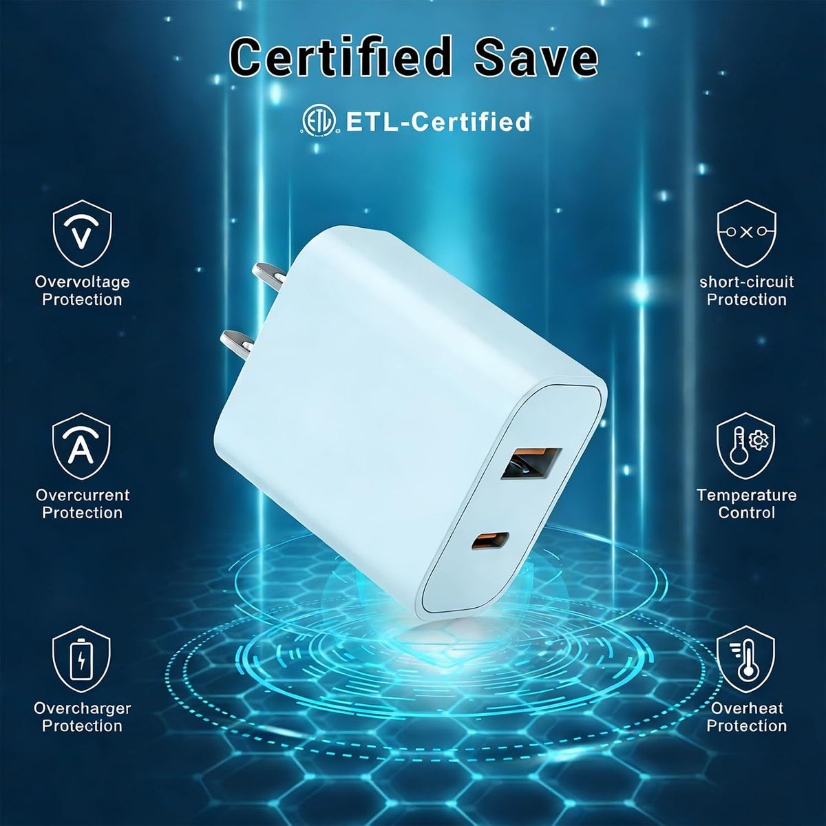 iPhone 18 17 16 15 Charger Fast Charging Type C Charger USB C Chargers Blue