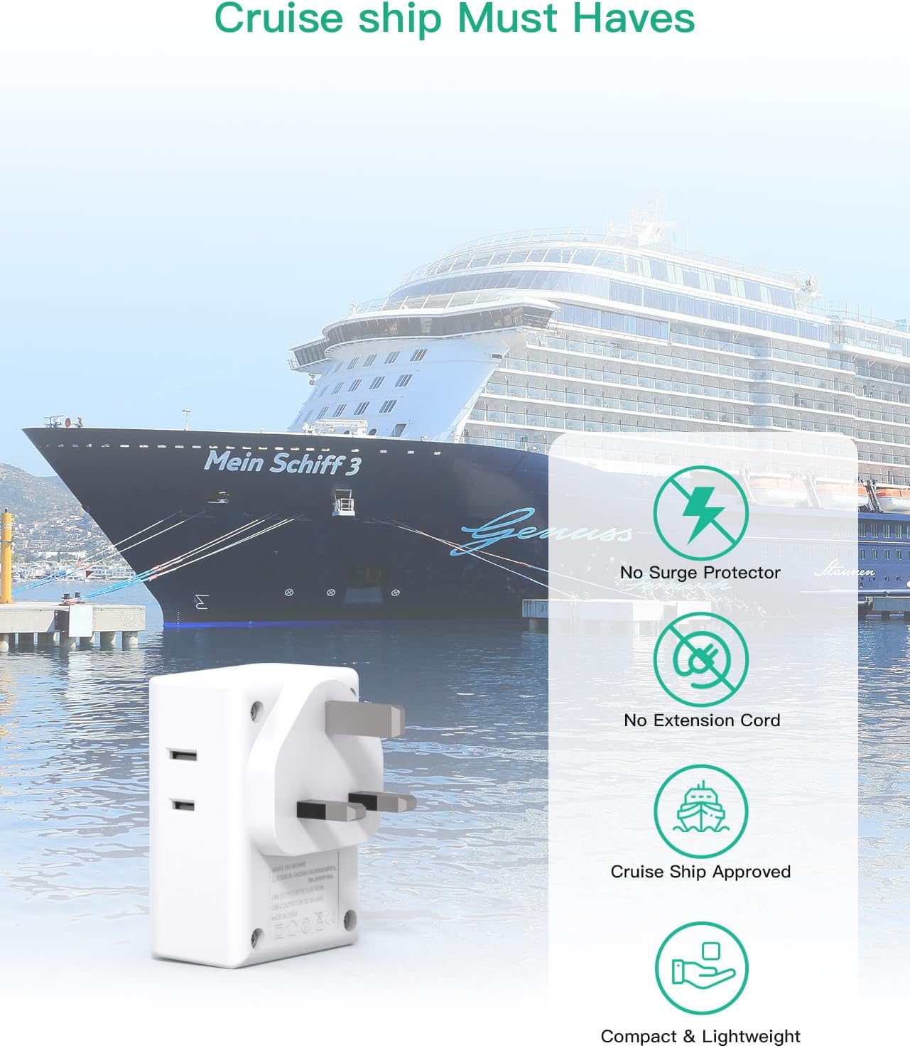 2 Pack US to UK Ireland Travel Plug Adapter, Type G Plug Adapter with 4 Outlets 4 USB Ports (2 USB C), UK Power Adapter for USA to London England Scotland British Kenya Qatar Hongkong