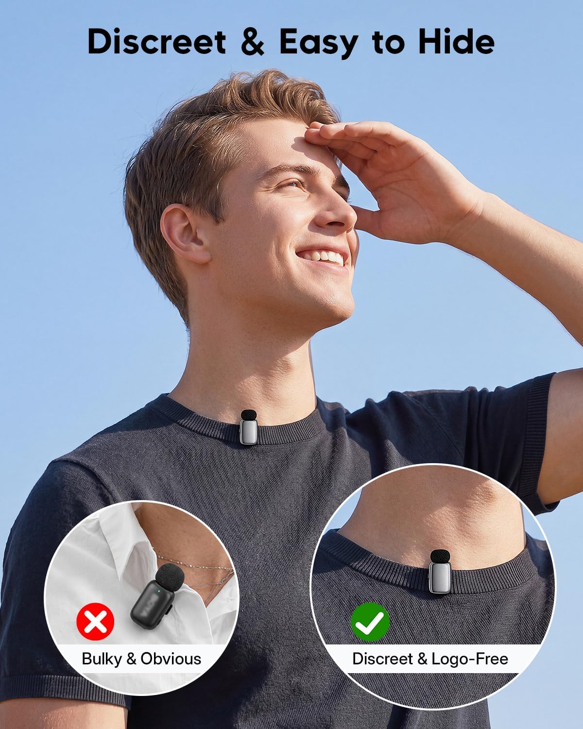 ZealSound Mini Wireless Lavalier Microphone for iPhone iPad Android, Dual Channel Wireless Microphones with Noise Cancellation, Mute & Volume Control, 33H Battery Case, USB-C & Lightning Plug & Play