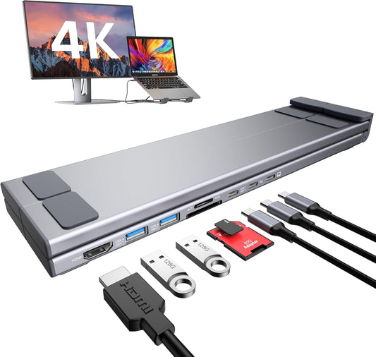 Mukiya USB C Laptop Docking Station Stand, 8 in 1 Hub 4K HDMI, Dock Stand | Laptop Dock Stand with 4K@60Hz, 2*USB A 3.0, PD 100W, USB-C Data, SD&TF, Dock Station Compatible with Acer/Dell XPS/HP/Mac