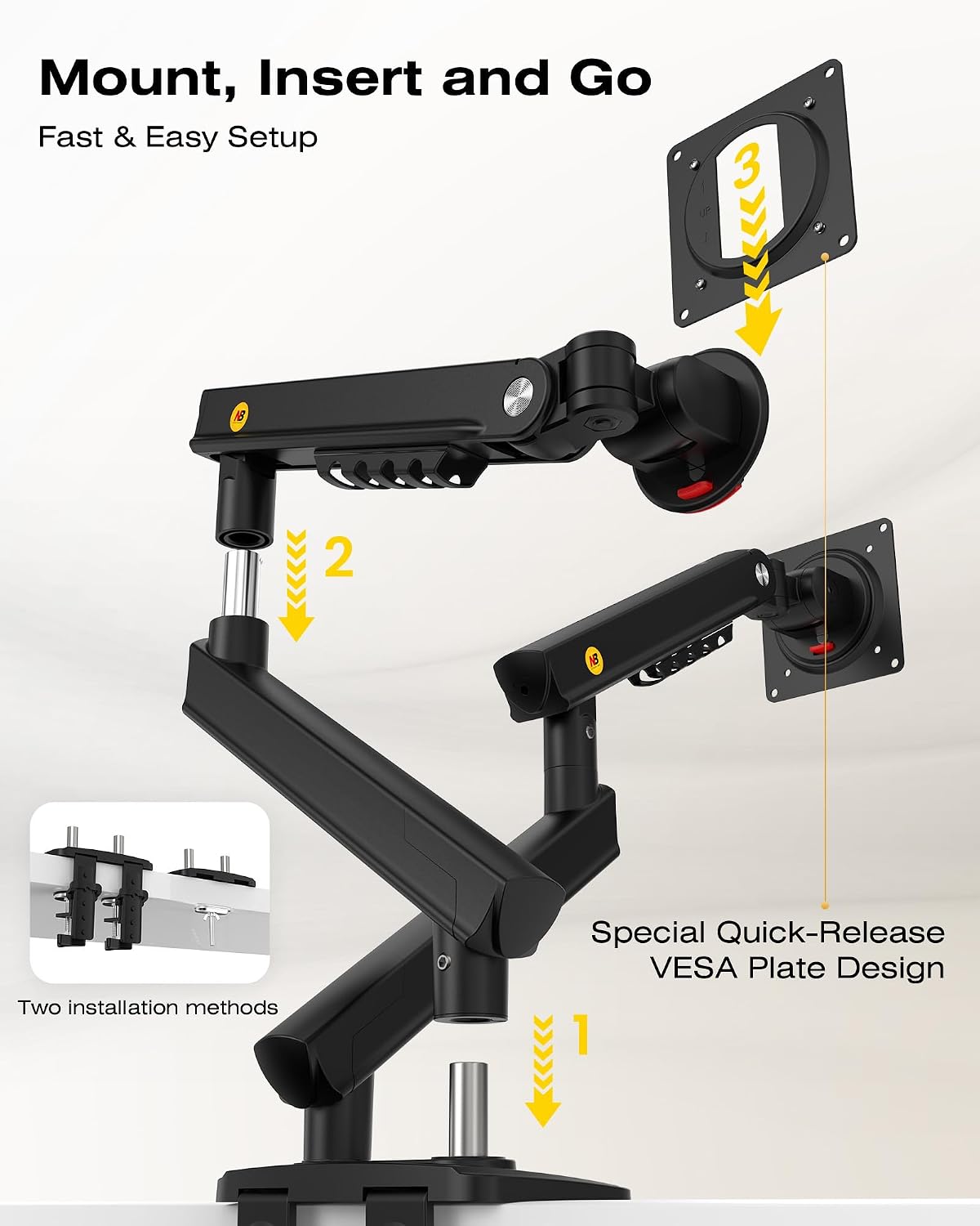 NB SmooVex™ Dual Monitor Mount, Dual Monitor Stand fits up to 32 Inch, Mechanical Spring Monitor Arm, VESA 75/100 mm, Model-A5C (Black)