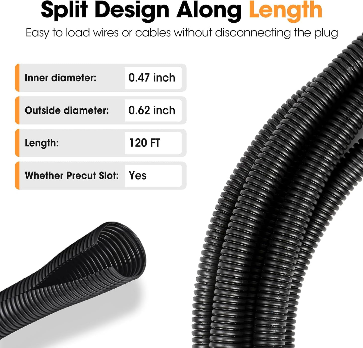 120 FT Wire Loom 1/2 Inch, Split Wire Loom Tubing Wire Conduit, Wire Protector Tubing – Black