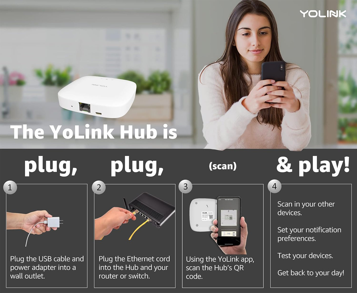 YoLink Hub, 1/4 Mile Super Long Range Smart Hub LoRa Enabled Smart Home Automation Bridge Home Security Monitoring System - Central Controller for YoLink Smart Home Devices - White