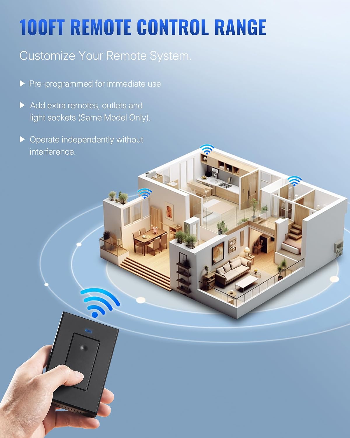 Black Remote Control Outlet Plug, WILAWELS Wireless Light Switch, On Off Remote Switch Outlet for Lights, Lamps, Home Appliance, 100ft RF Range, FCC Listed (2 Controllers + 1 Outlet) H05RC2106