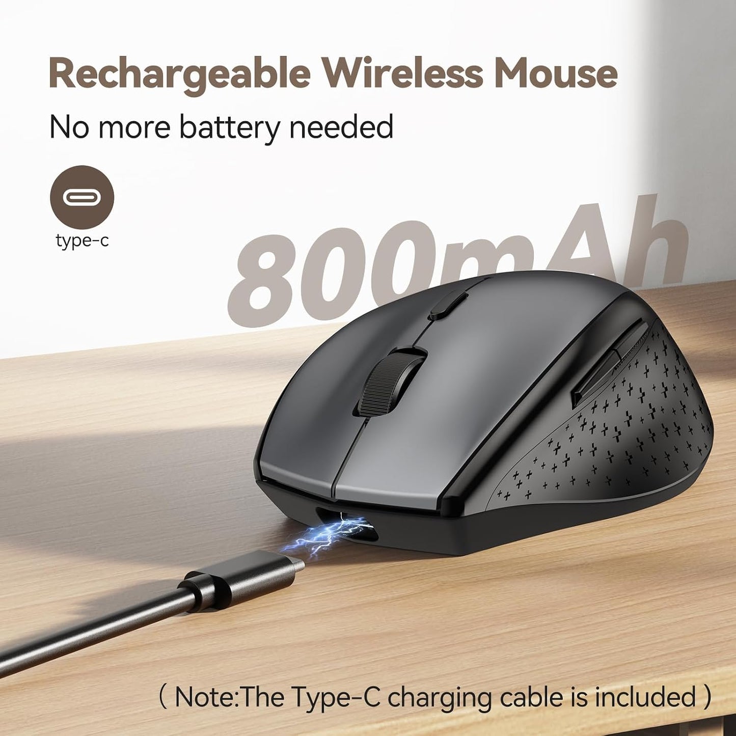 TECKNET Rechargeable Mouse with Jiggler, 2.4G Connection with USB-C Adapter | Type-C Adapter, Mouse Mover, Plug & Play, 3X Faster Charge, Full-size Design, Silent Click