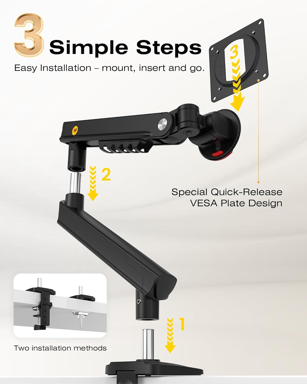 NB SmooVex™ Monitor Mount, Monitor Stand fits up to 32 Inch, Mechanical Spring Mount, VESA 75/100 mm, Model-A5(Black)