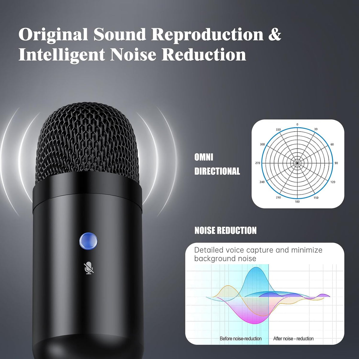 LIANGSTAR USB Computer Microphone, Podcast Mic Desktop with Mute Button for Recording Streaming, Omnidirectional Condenser, Plug&Play Stand with Volume Control for PC, Laptop, Mac, YouTube