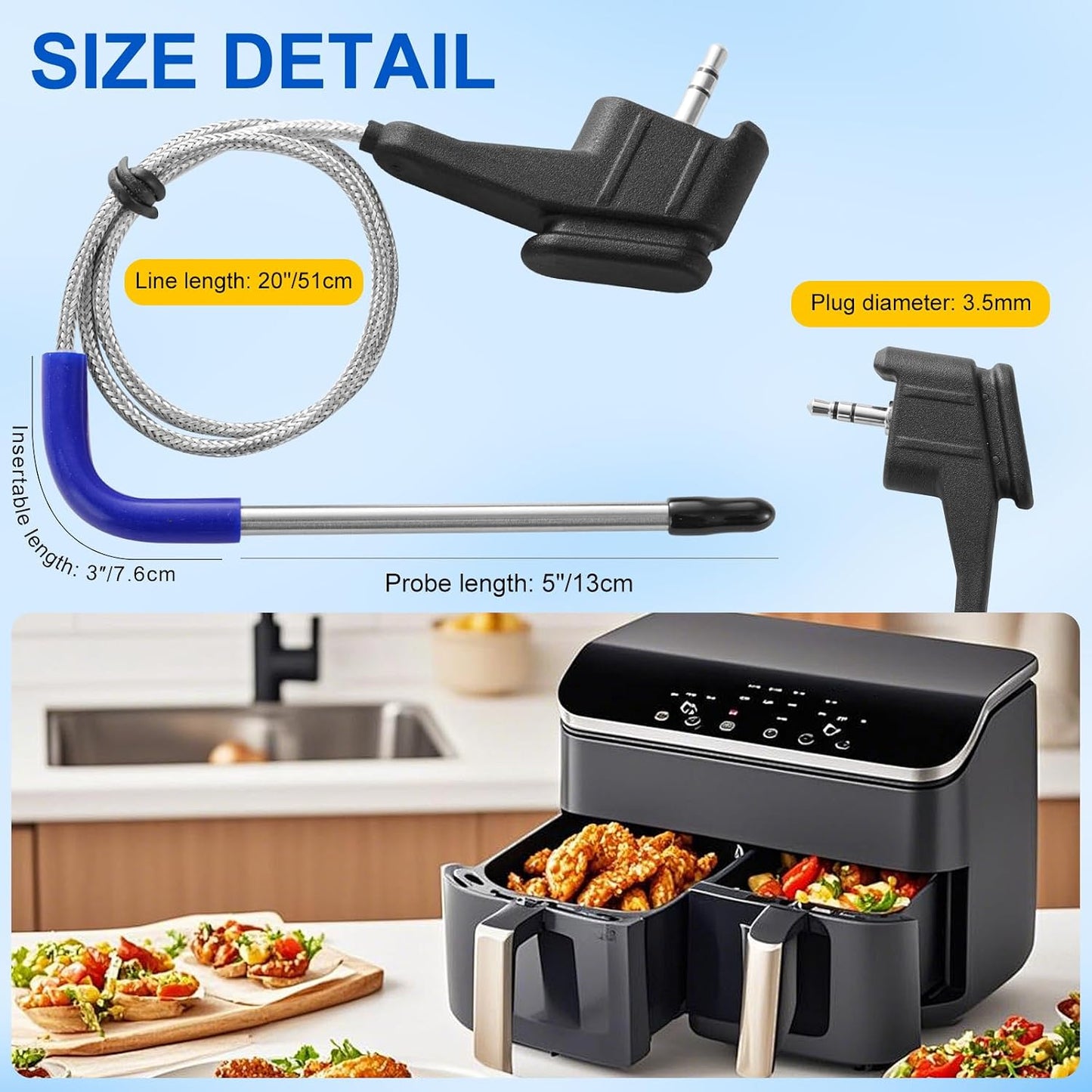 Smart Thermometer Probe Compatible with Ninja DZ550 DZ550C, 6-in-1 Smart XL 2-Basket Air Fryer, Temperature Meat Probe Replacement for Ninja Indoor Grill with Air Fry