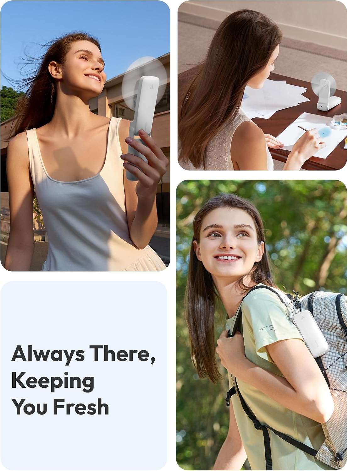 Aecooly Slim Portable Fan, Thin Handheld Fan, USB Rechargeable | Mini Personal [24H Max Cooling Time], Battery Powered Small Foldable Pocket for Travel, Summer, Gifts for Women, Girls -White