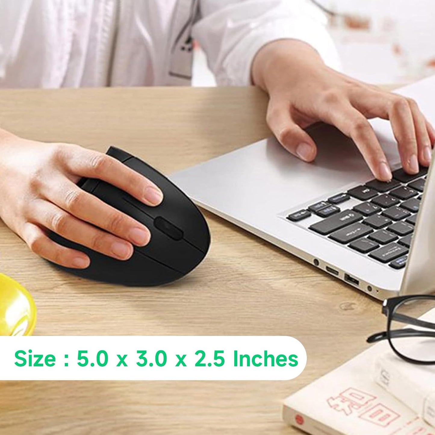 Ergonomic Vertical Wireless Mouse Stylish Rechargeable 2.4G Optical Mice Cordless Mouse with USB Receiver, 800/1200 /1600 DPI, 5 Buttons for Laptop,PC,Mac,Computer (Black)