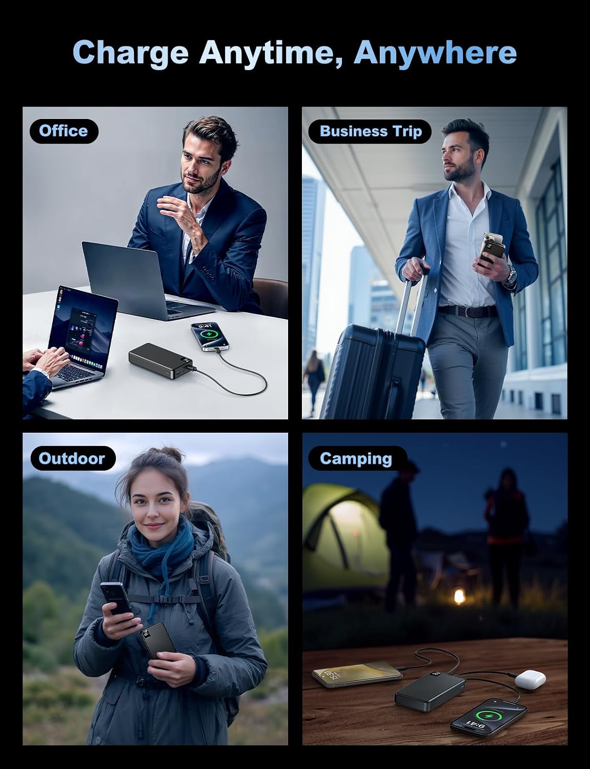 Portable Charger 56800mAh, 22.5W Fast Charging Power Bank with LED Display | Portable Phone Charger for Camping Travel Essential Compatible with iPhone 17/16/15/14/13 Series, Samsung, Google, iPad-Black
