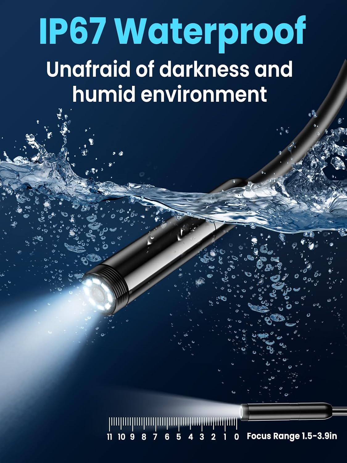 Endoscope Camera with Light, 4.3" IPS Screen 1080P Borescope with 8 LED Lights, 16.5 FT Semi-Rigid Cable Snake Camera, IP67 Waterproof Sewer Inspection Men Tool Single Lens