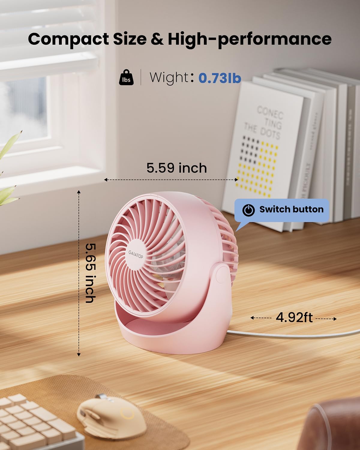 Gaiatop Desk Fan, 5-Inch Portable Electric Table Desktop Air Circulator Fan | Powerful with 3 Speed 360° Adjustable Tilt Compact Design For Cooling Home Room Bedroom Bathroom Kitchen Office