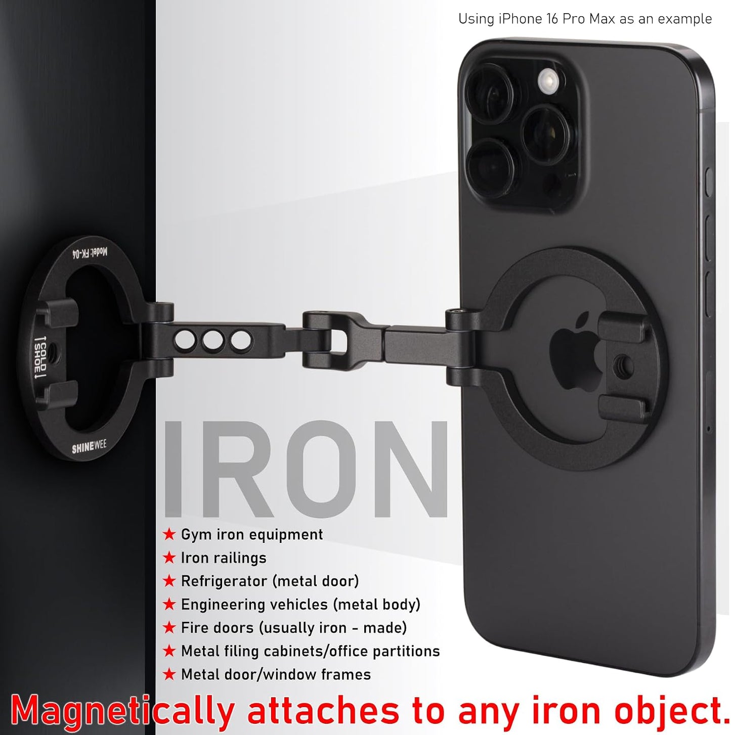 Double Sided Magnetic MagSafe Phone Holder | 360° Adjustable Phone Stand with Cold Shoe & 1/4 Thread Screw, Metal-Attachable Mount for iPhone MagSafe Series, Ideal for Vlog, Selfie & Live Broadcast