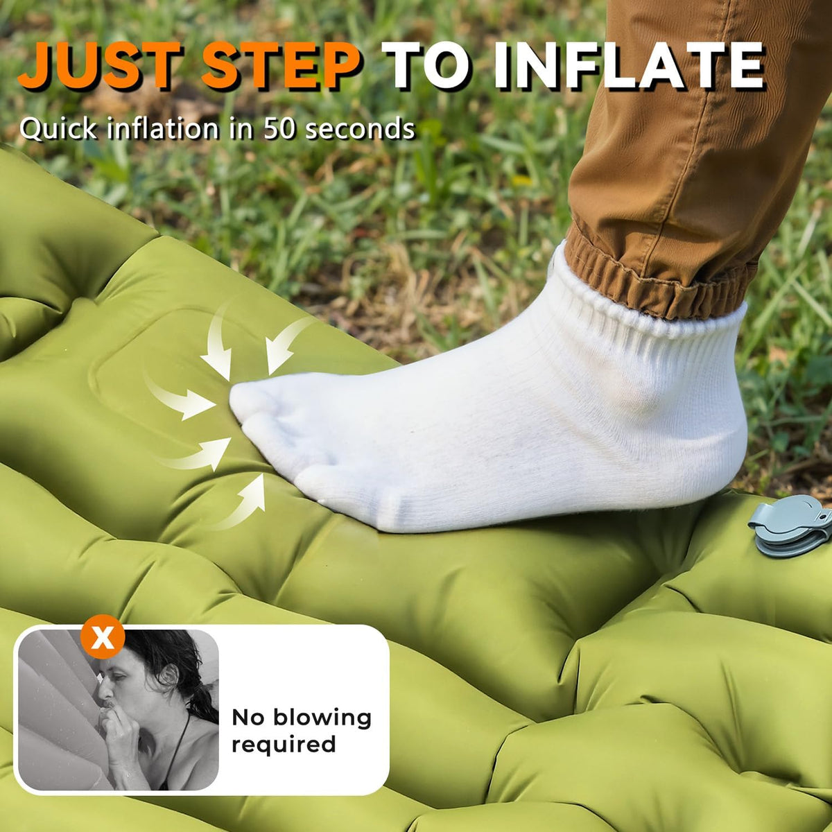 Sleeping Pad for Camping, Built-in Foot Pump with Pillow | Ultralight Inflatable, Extra Thick Compact Camping Mattress for Camping, Hiking, Backpacking, Tent Use, Single, Green