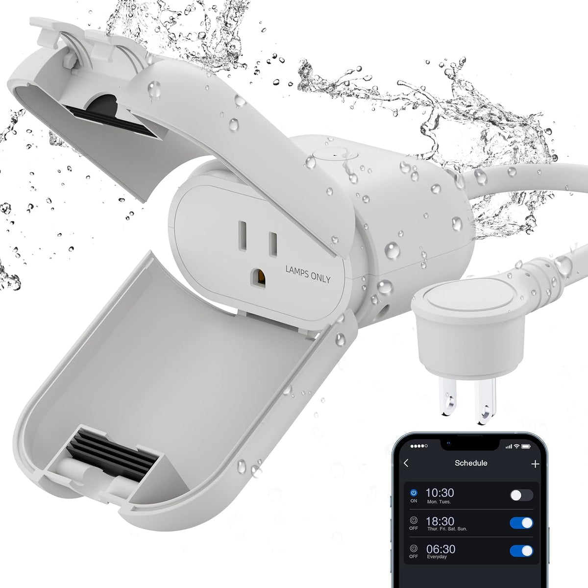 ELEGRP PQR11 Outdoor Smart Dimmer Plug Waterproof IP66, Smart WiFi Plug Compatible with Alexa & Google Assistant, Outdoor Dimmer for String Lights, No Hub Required, UL Certified, 1 Pack, Grey