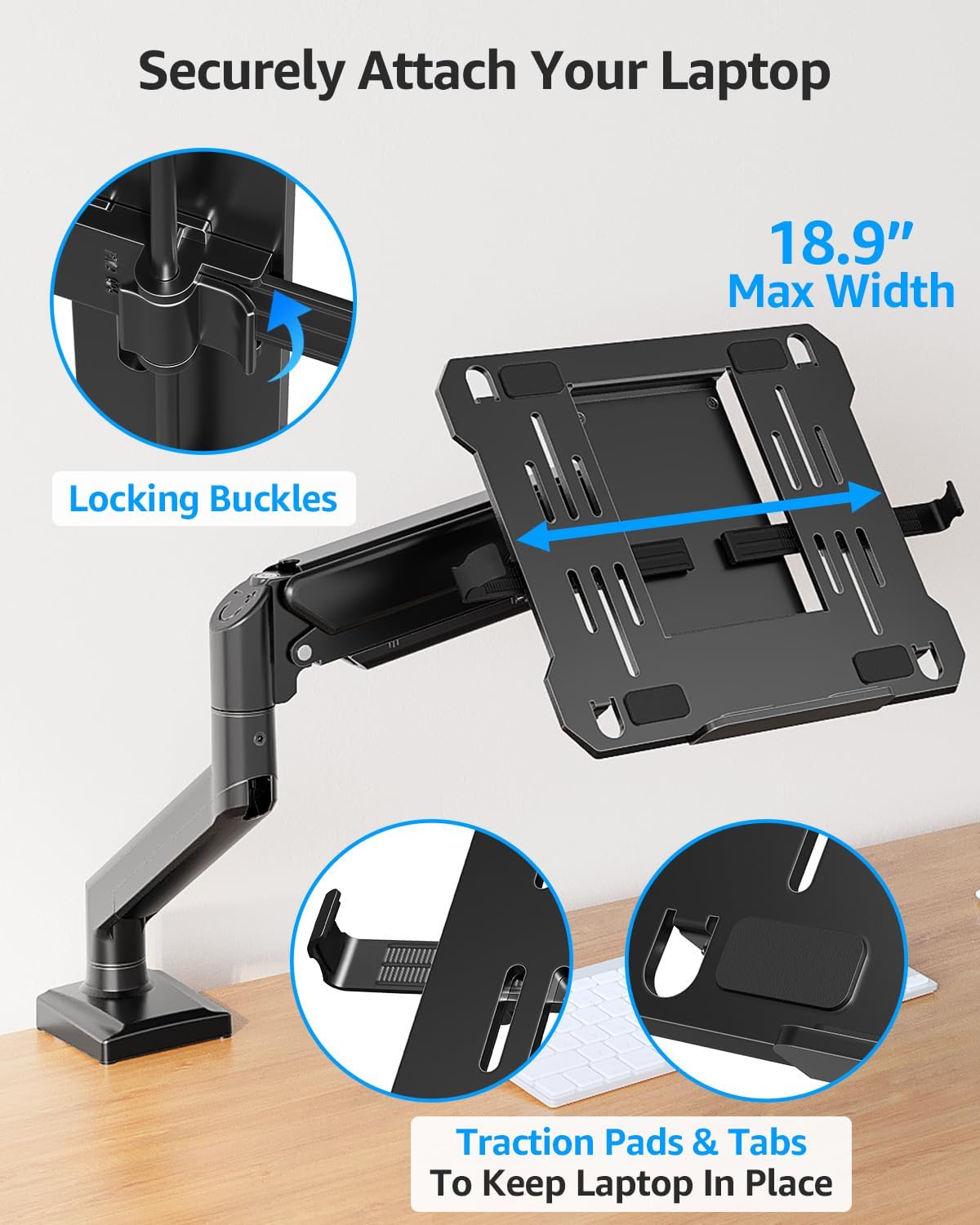 MOUNTUP Laptop Stand for Desk, 2-in-1 Monitor Mount with Laptop Tray Holds 2.2-22lbs, Adjustable Laptops Arm Mount for Max 17" Notebook & 32" Monitor, Laptops Desk Arm with Clamp/Grommet