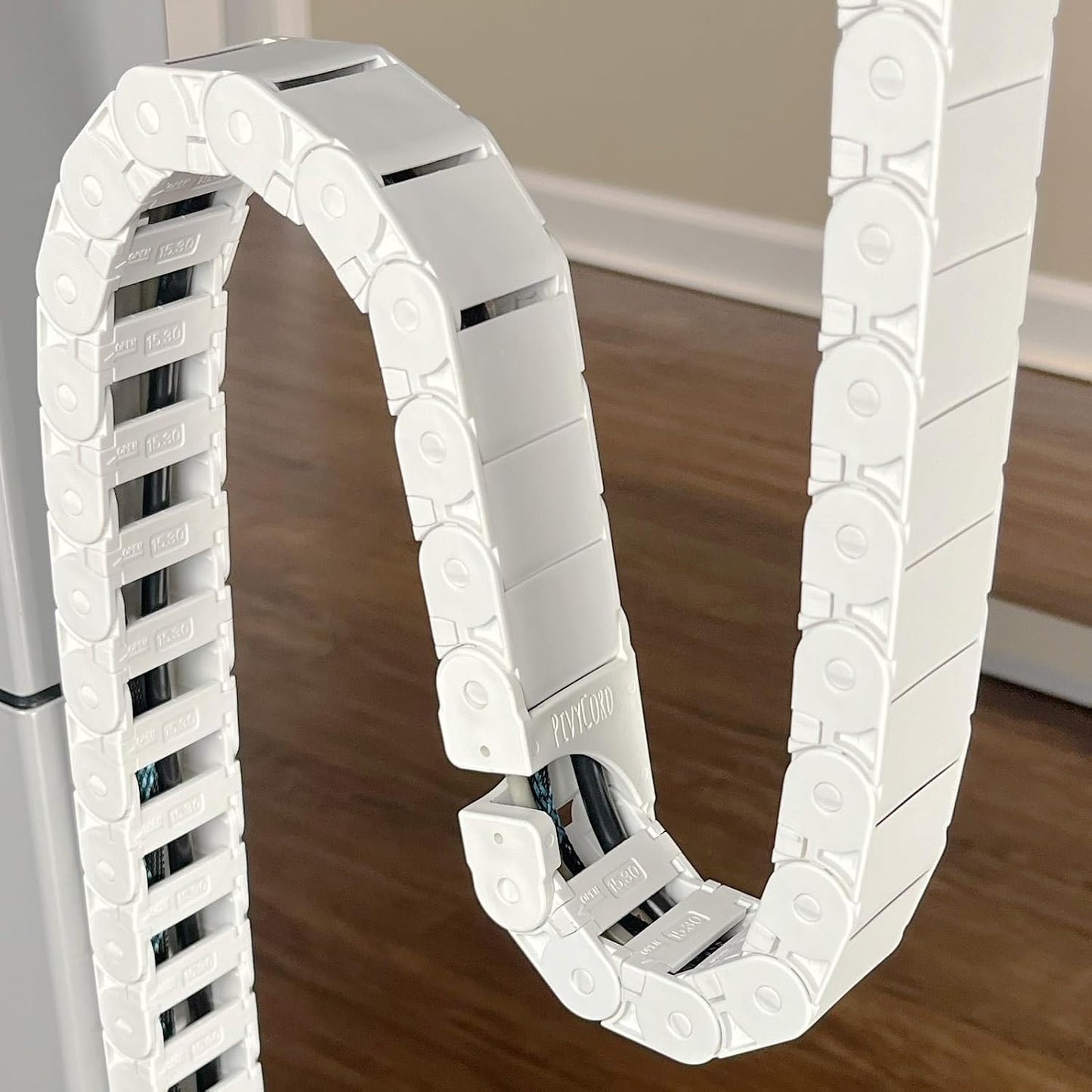 PivyCord-Vez Flex Chain Raceway Cable Management Solution for Sit-Stand Variable Height Desks, Flexible Cable Raceway to Hide, Organize and Protect Wires and Cables, White