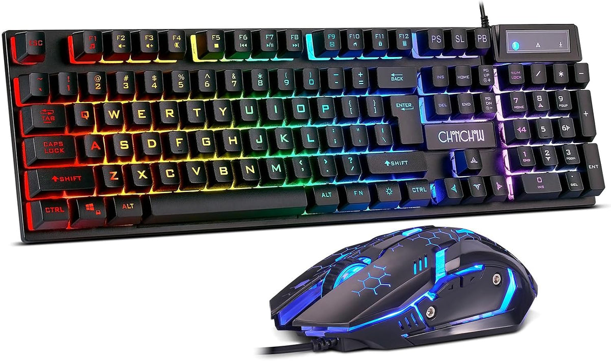 CHONCHOW Gaming Keyboard and Mouse Combo, Wired RGB Backlit for PC Gamer | Mechanical Feel, Anti-ghosting, USB Light Up Keyboard 3200DPI Gaming Mouse, LED Gaming Set for Laptop PS4 Xbox Mac Game Work