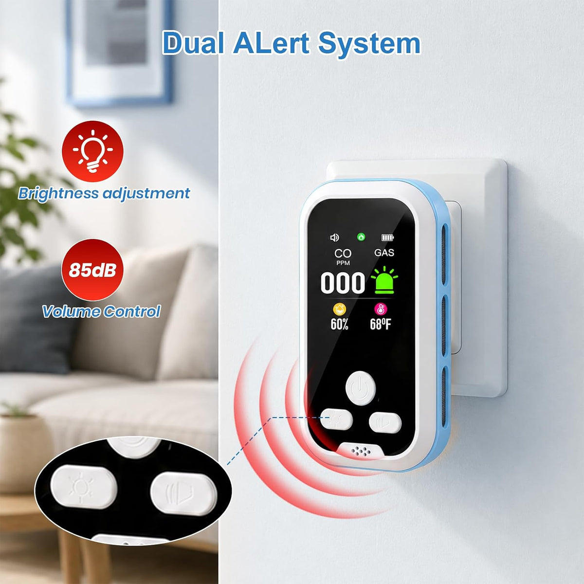 3 Pack 5‑in‑1 Multifunctional Environmental Tester Plug‑in Design Blue