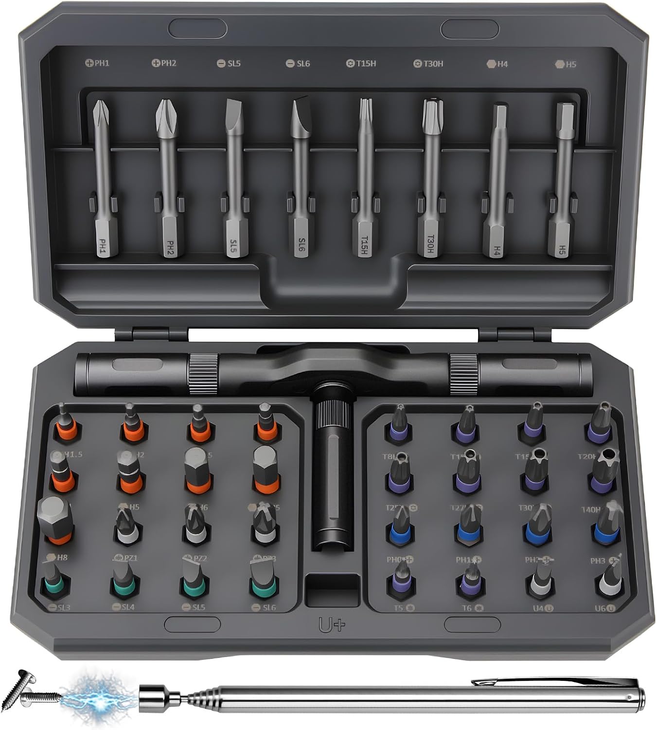 DISEN 68PC Ratcheting Screwdriver Set T-Handle 42 Bits S2 Steel | 58-Tooth ratchet | Magnetic pickup & pad | T-handle grip |For laptop, PC, game console, furniture, bike| Storage case