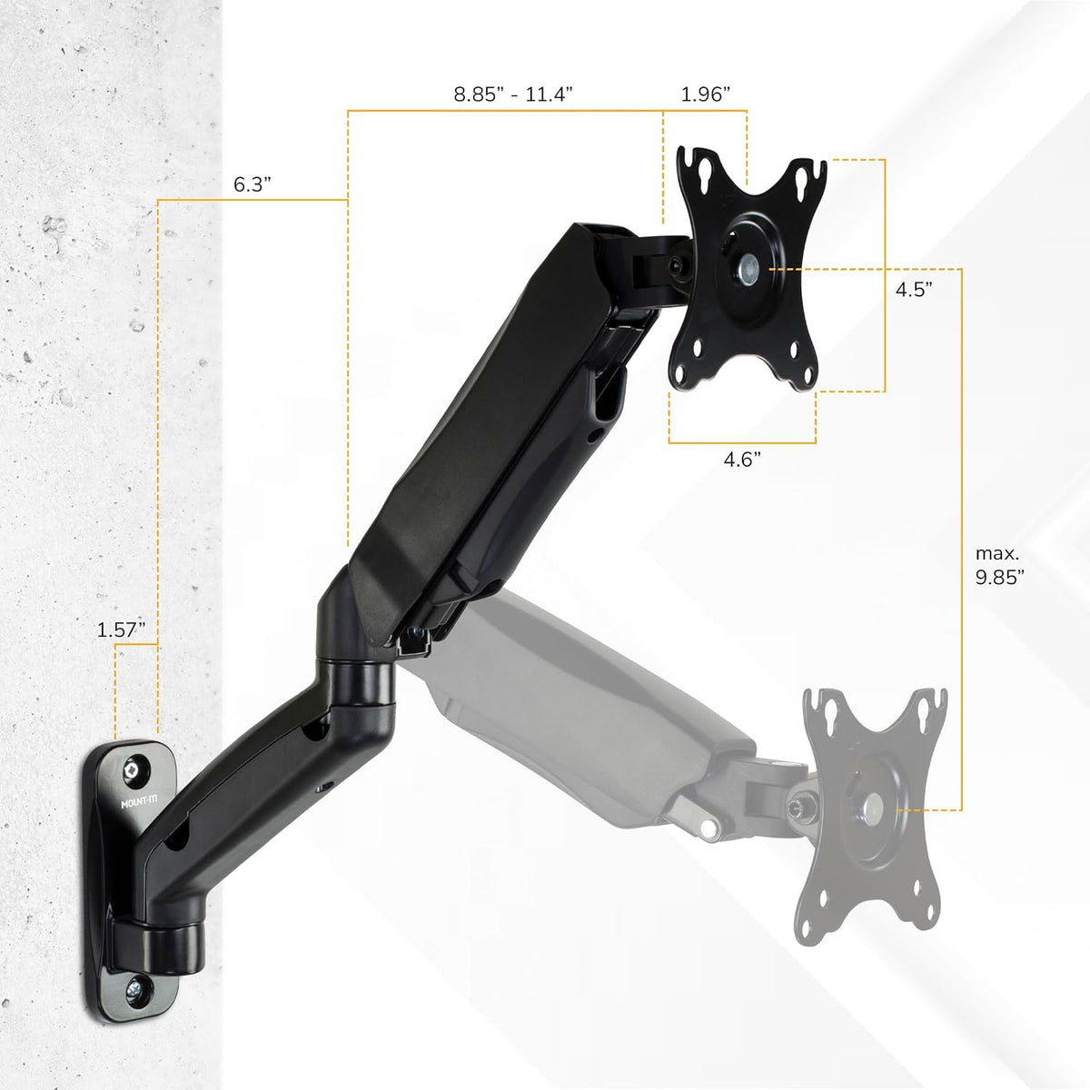Mount-It! Monitor Wall Mount Arm, Full-Motion Gas Spring, Fits 13–32″ Screens up to 14.3 lbs, VESA 75x75 & 100x100, Tilt Swivel Rotate, Single-Stud Wall Mounted Computer Monitor Arm, RV Compatible
