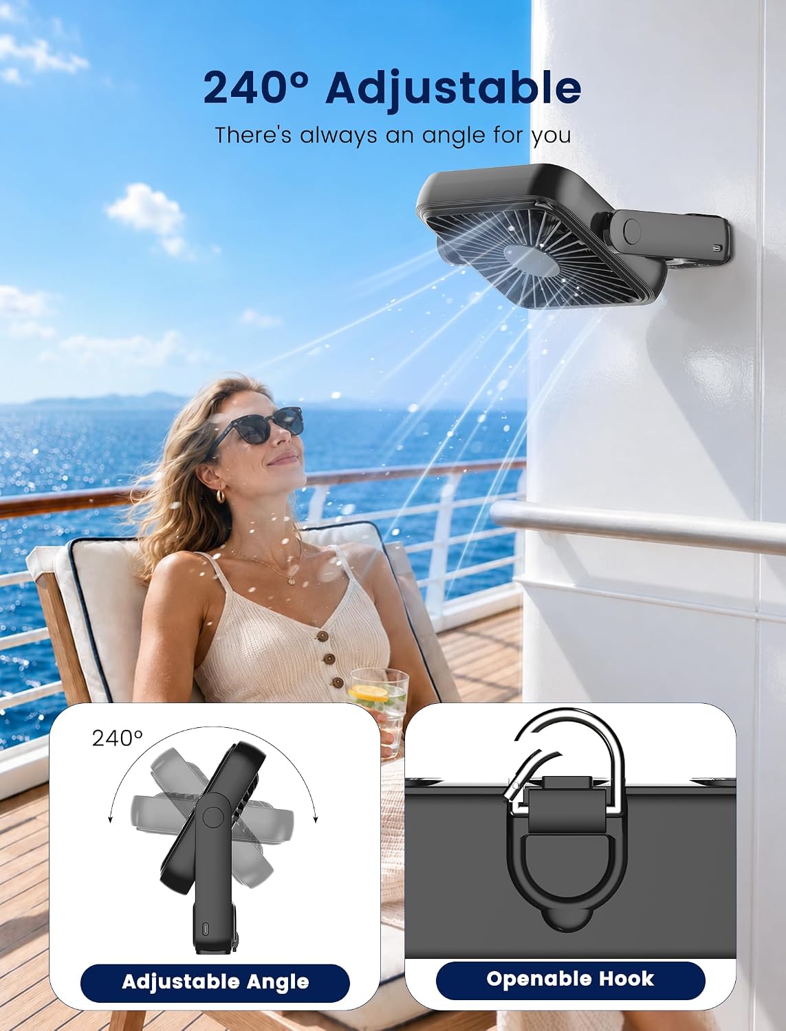 Magnetic Cruise Approved Fan, 5000mAh Ultra-Slim Travel Fan Rechargeable, 4-Speed, Hook Design, Portable Fan for Cruise Ship Cabin, Bedroom Sleeping, Camping, Travel & Cruise Essentials 2026