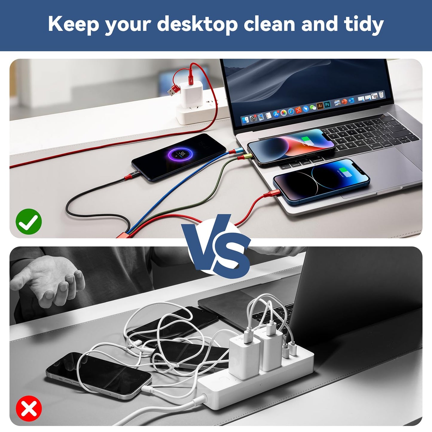 6 in 1 Multi Charging Cable 4A, USBA/C Charging Cords for Multiple Devices | USB A/C Ports Phone Charger Cord, Universal Travel Charger for iPhone17-12/Androids/Pad, Car, Camping and More, 2Pack 6FT