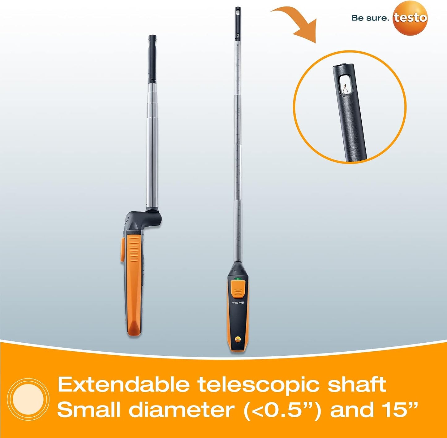 testo 405i Anemometer Handheld for Air Celocity, In-Duct Airflow and Temperature – CFM Meter with Extendable up to 15" Telescopic Shaft - Wind Meter with Bluetooth and App Operation