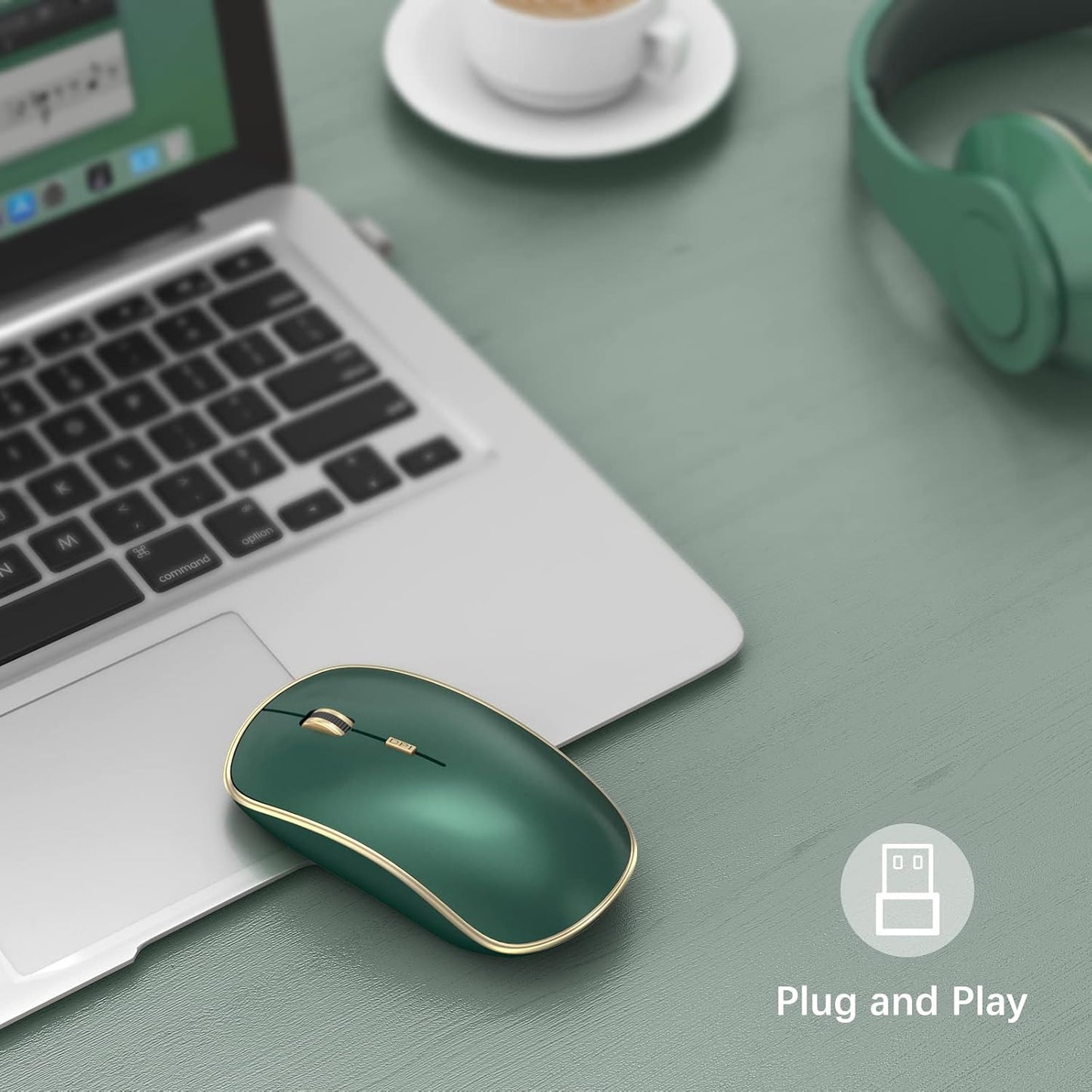 JOYACCESS 2.4G Slim Wireless Silent Mouse, Portable Wireless Computer Mouse with 5 Adjustable DPI Levels, USB Mice for Desktop, Notebook, MacBook, Chromebook, PC (Green)