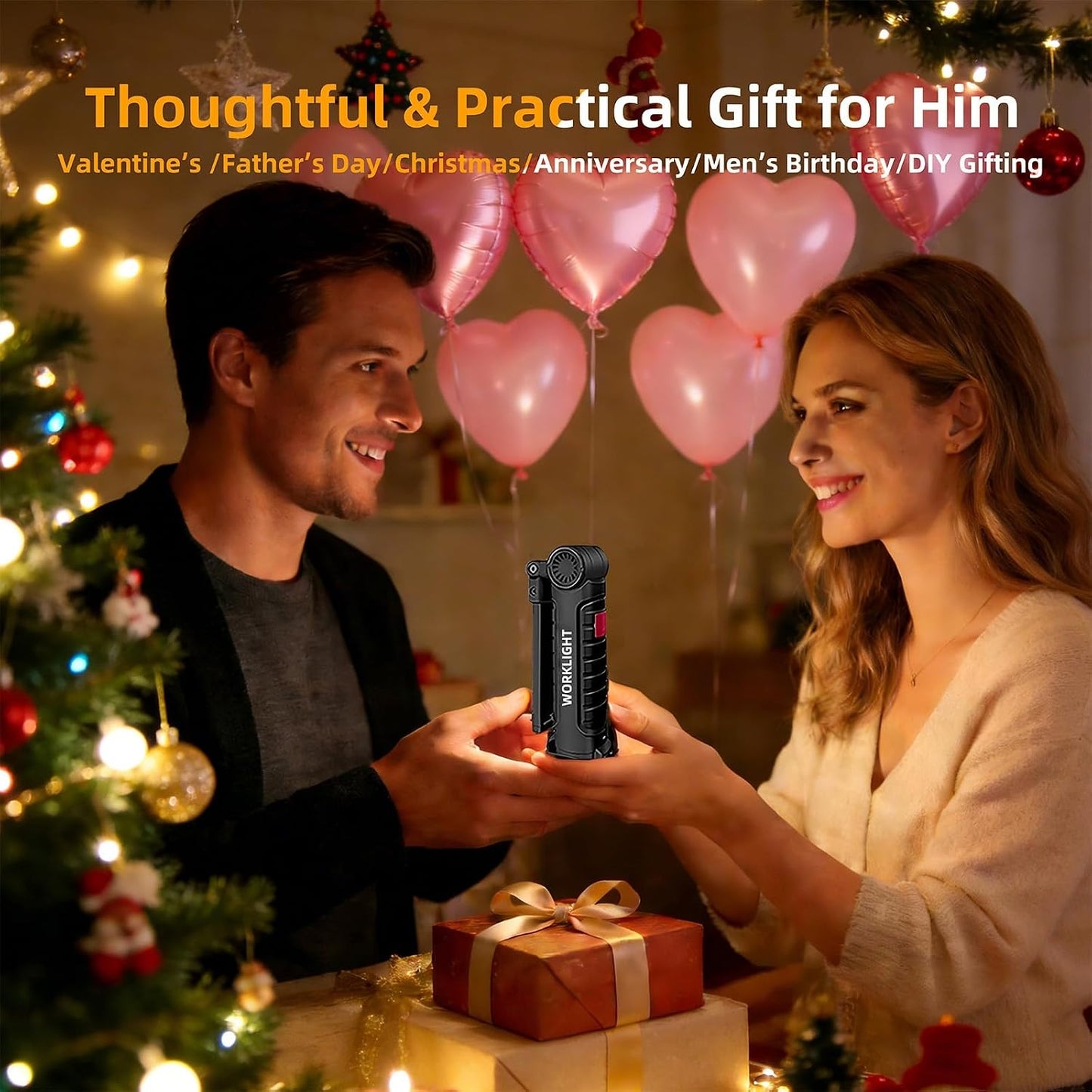 Tool Fathers Day Dad Gifts for Men Him Husband LED Rechargeable Work Light | for Mechanic with Magnetic Base Hook, Grill Light Inspection Flashlight 5 Modes 360° Rotate Car Repair Emergency Birthday