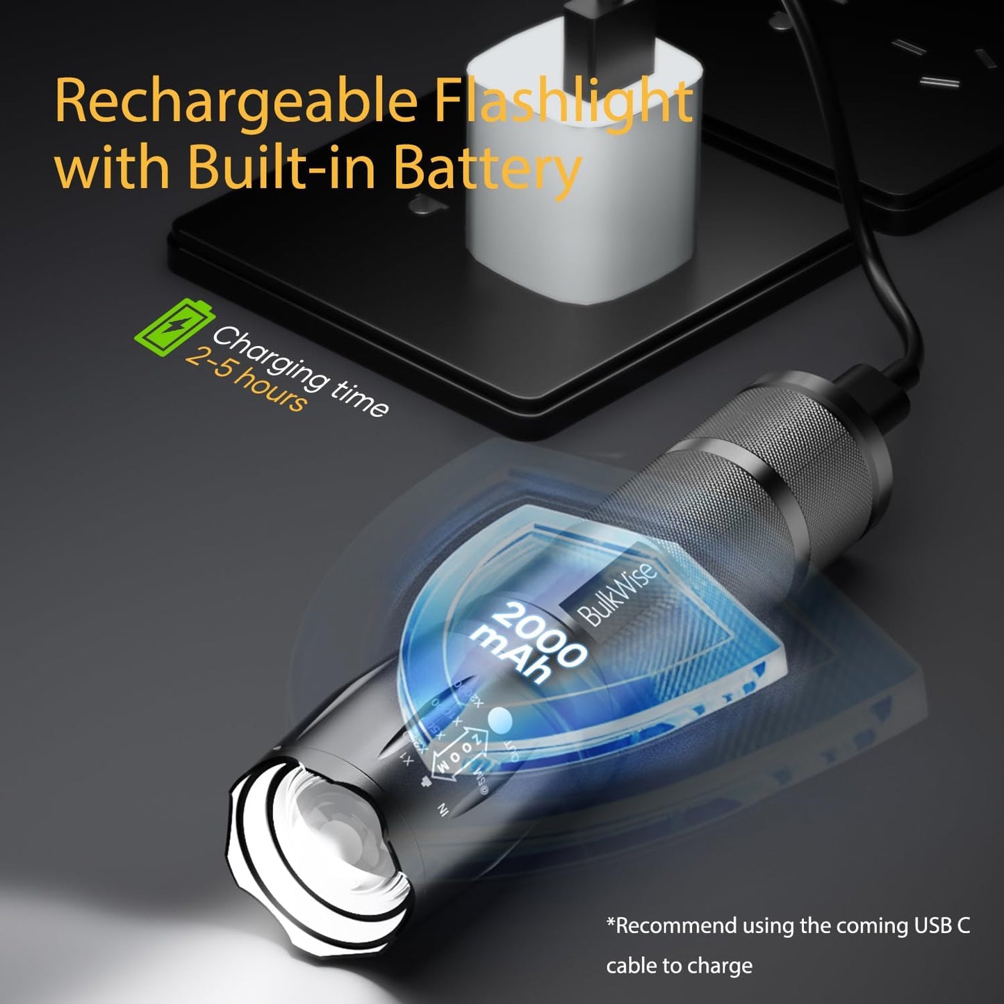4 Pack Rechargeable Flashlights High Lumens, Bright 1 Mode Small Flashlight Powerful Tactical Flashlights Rechargeable, LED Flash Light Zoomable for Camping Hiking Emergency Gift