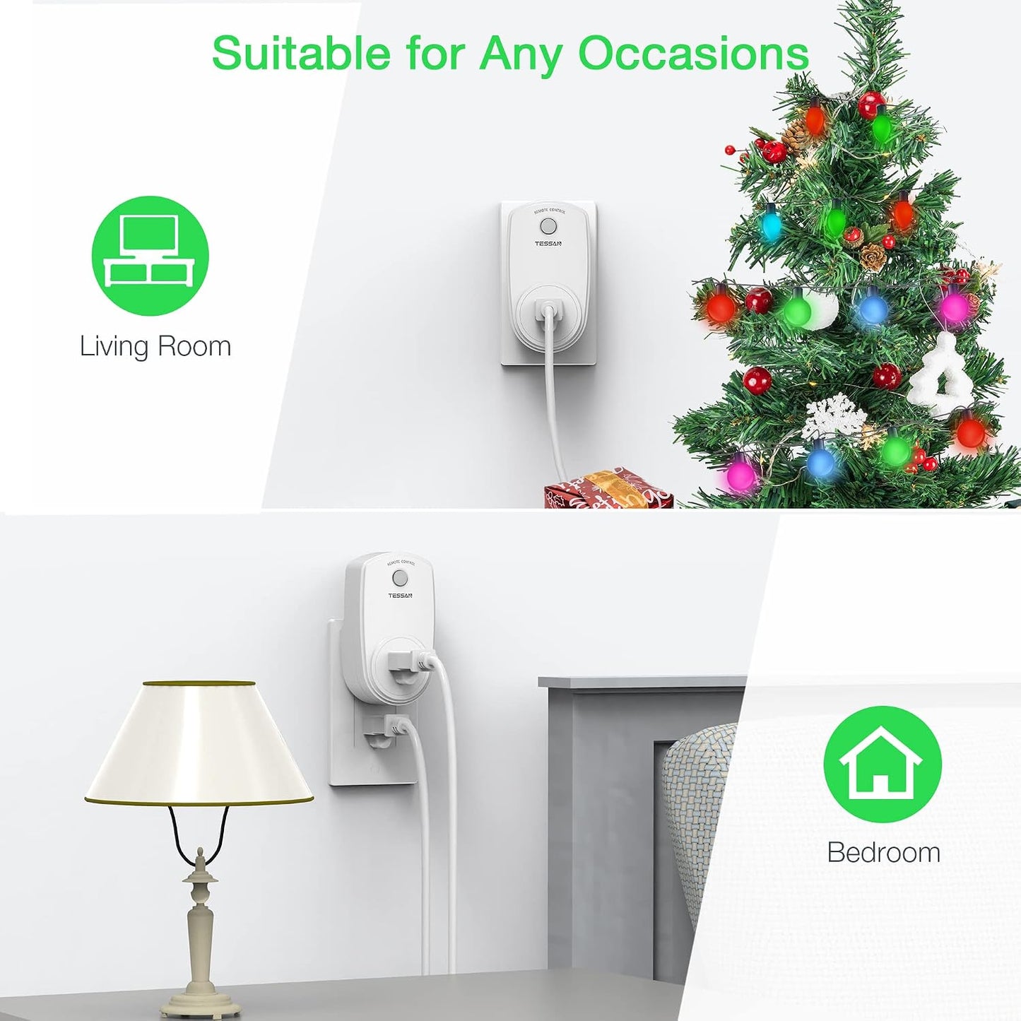 TESSAN Remote Control Outlet, Wireless Electrical Plug Switch, 100FT RF | Remote Light Switch, On Off Switch for Lights, Lamps, Fans, 100ft RF Range, 1200W, 1 Remote + 1 Outlet