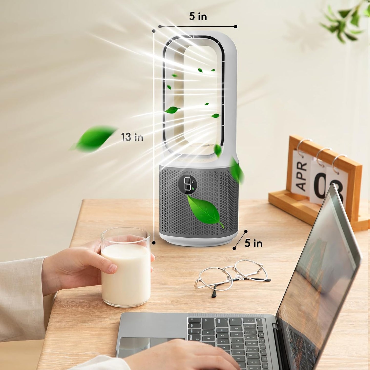 Misby Desk Fans Small Quiet, 13 Inch Bladeless Table Fan, 5 Speeds, 70° Oscillating Fan with Night Light and Timer, Desktop Cooling Fan for Bedroom, Office, Nightstand