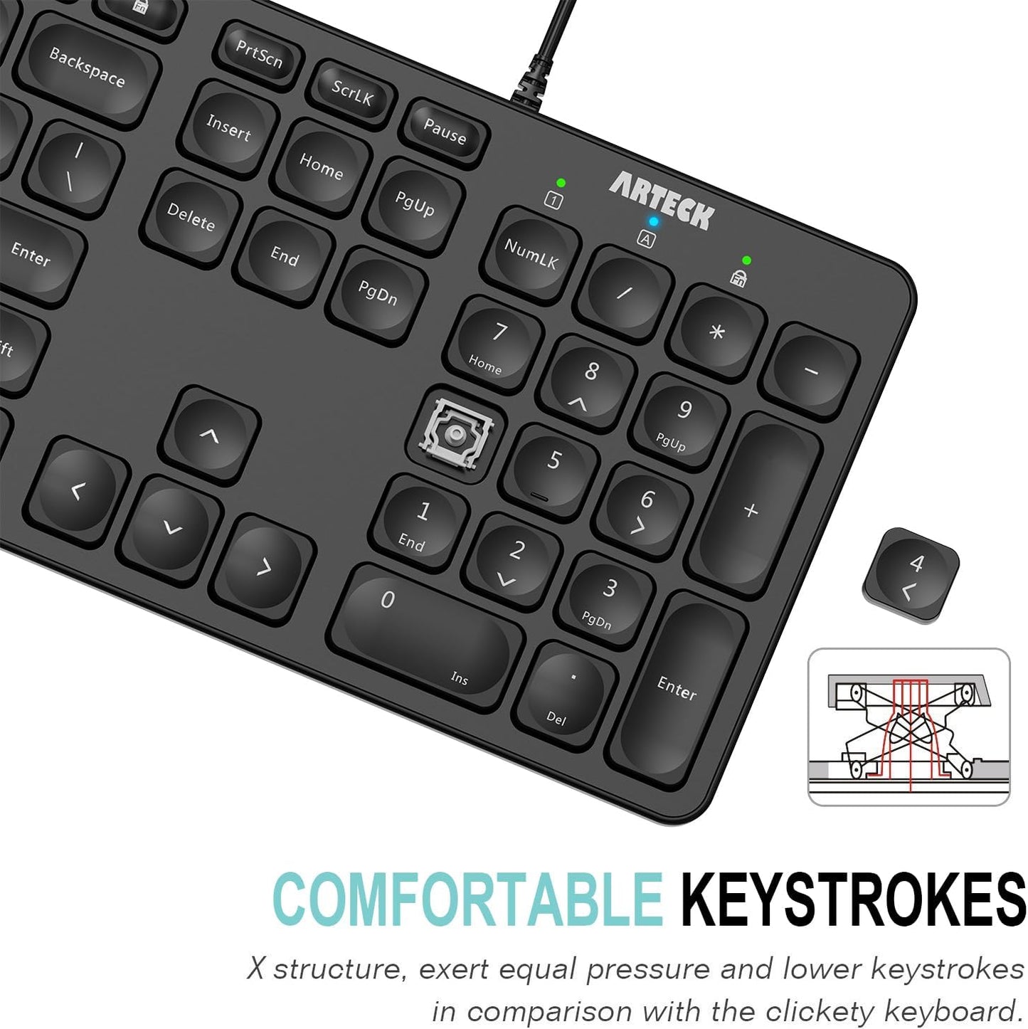 Arteck Backlit USB Wired Full Size Keyboard with Media Hotkey for PC and Laptop