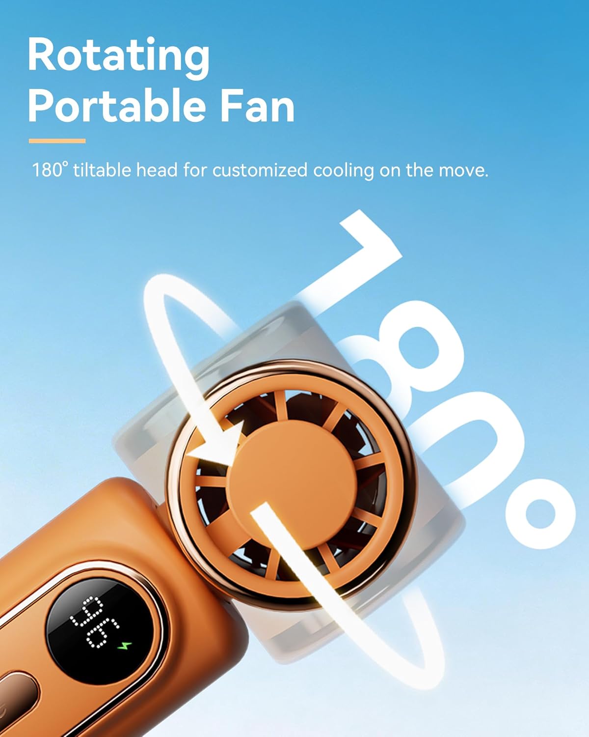 Mini Clip on Fan Handheld, 3000mAh Rechargeable Portable Fan with LED Display, 3-in-1 Personal Cooling Fan, 3 Speeds Quiet USB C Fan for Stroller Desk Travel Camping Office for Women Men Kids, Orange