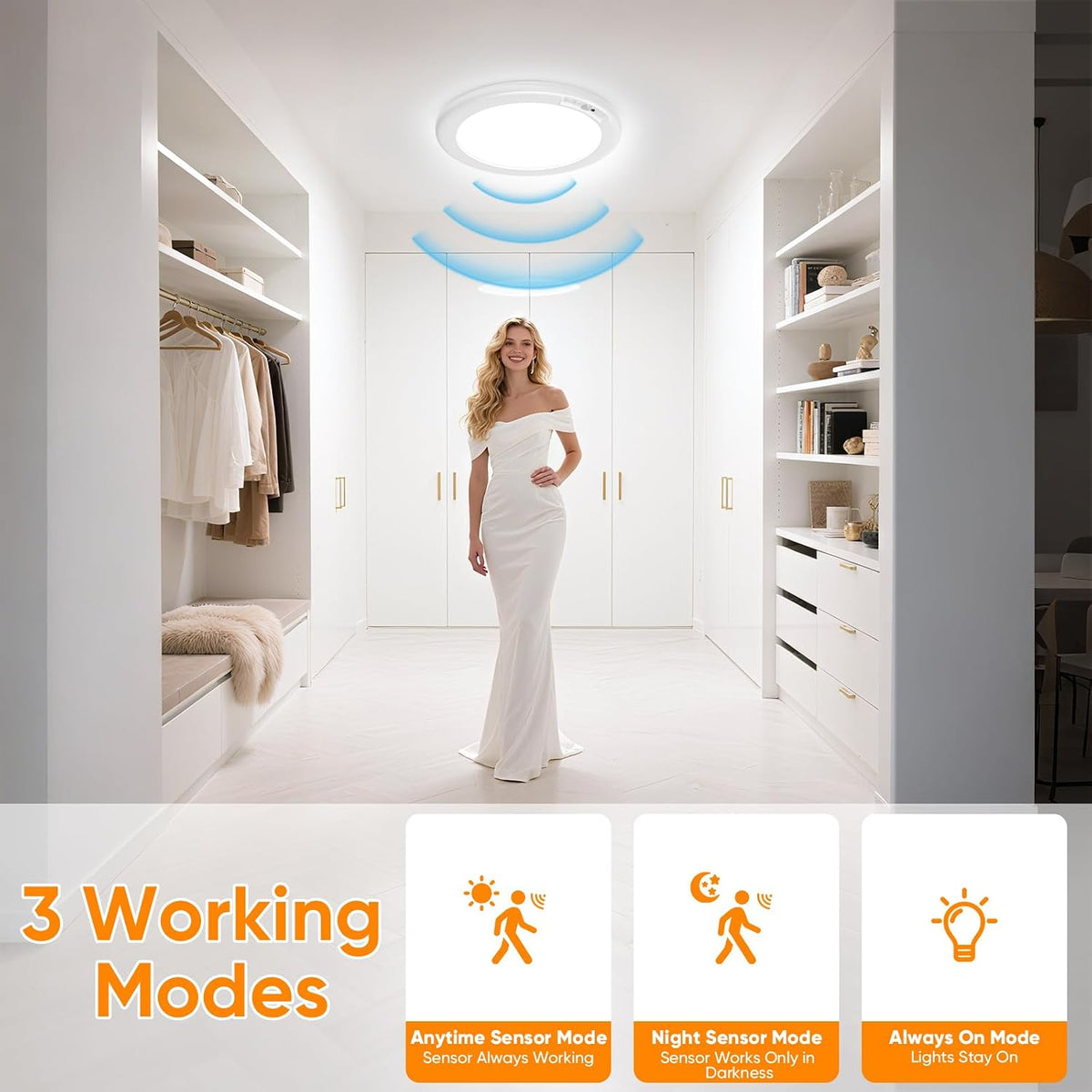 Rechargeable Motion Sensor Ceiling Light, Battery Closet Light 12 RGB Color