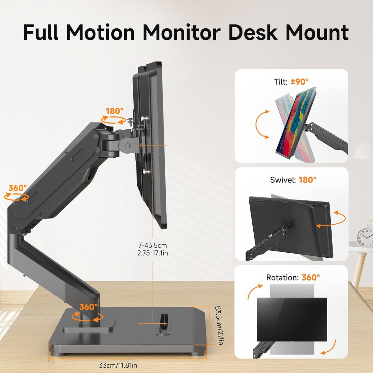 Pholiten Adjustable Dual Monitor Arms with Base for 17-32" Screens