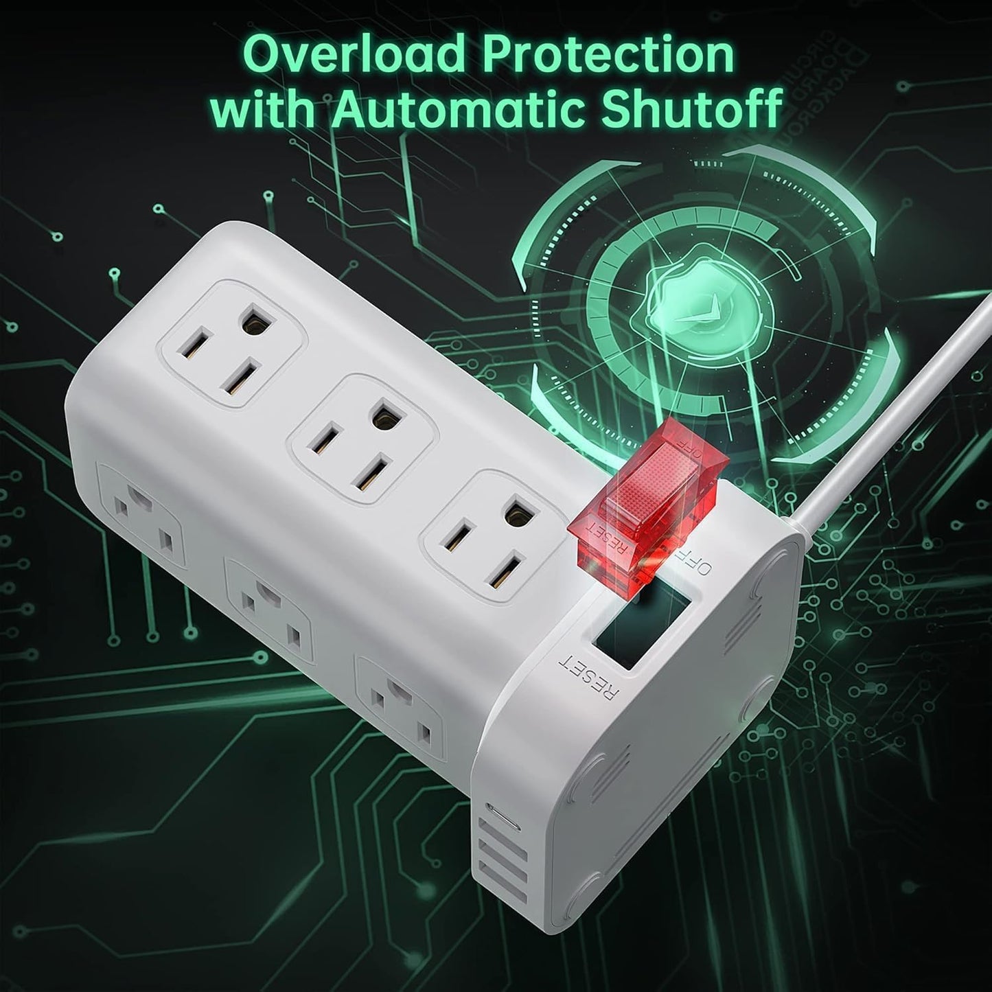Power Strip with 12 Outlets 4 USB (1 USB C), 6.5Feet Extension Cord with Multiple Outlets, Charging Station, Power Strip Tower, Home Office Desk Supplies