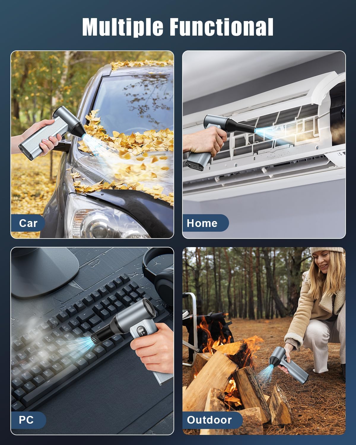Compressed Air Duster with150,000RPM Brushless Motor, 8000mAh Battery, LED Light, 4-Gear Adjustable Electric Air Blower for Home, Car, Computer, Outdoor, Camera Len