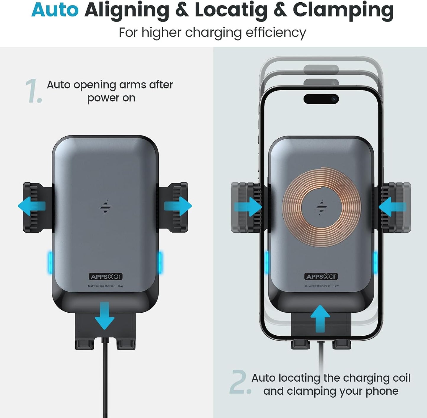 APPS2Car Wireless Car Charger Mount CD Slot Auto Clamping 15W Fast Charging | Sturdy Car Phone Holder Mount Charger for iPhone 17 16 15 14 13 12 Pro Max Plus, Samsung S25 S24 S23, Google, LG etc.